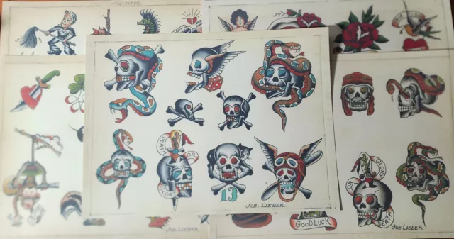 Brooklyn Joe Lieber Tradicional Estilo Vintage Tatuaje Flash Set 5 Hojas 11x15.5