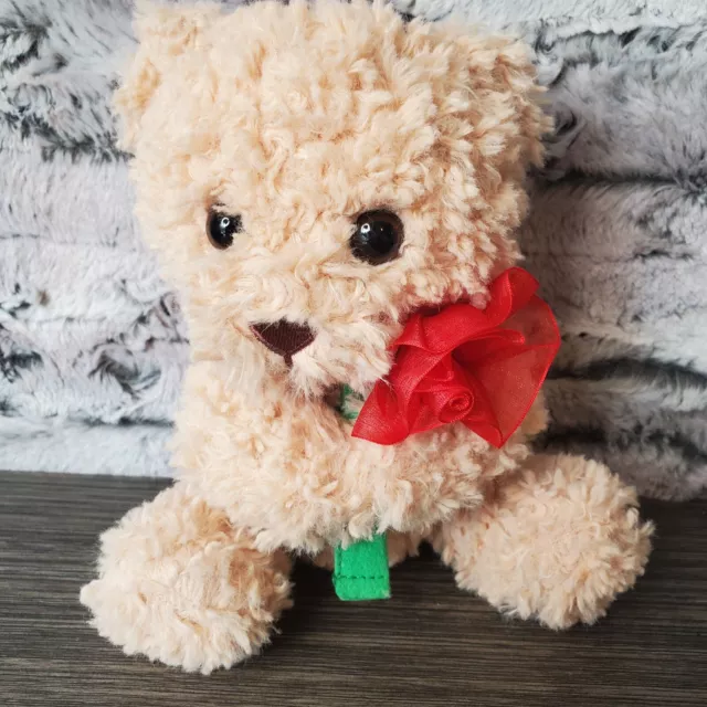 Way To Celebrate Beige Brown Teddy Bear Hugging Red Rose - Valentine's Day Plush
