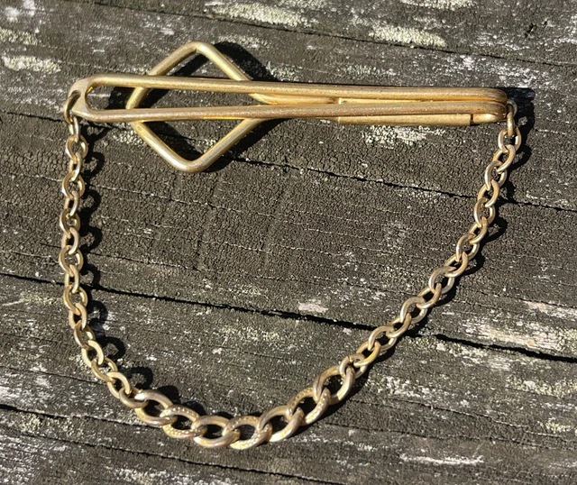 Vintage Swank Tie Bar Chain Silver Tone 2” Pat Pend 1865995