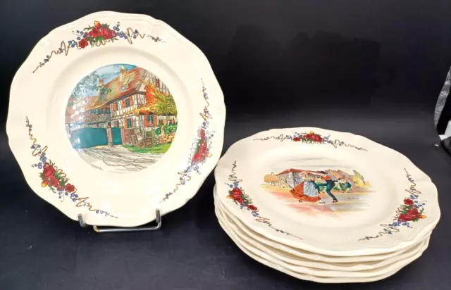 FAÏENCE SARREGUEMINES OBERNAI H LOUX LORRAINE LOT 6 ASSIETTES PLATES Ø 26 cm