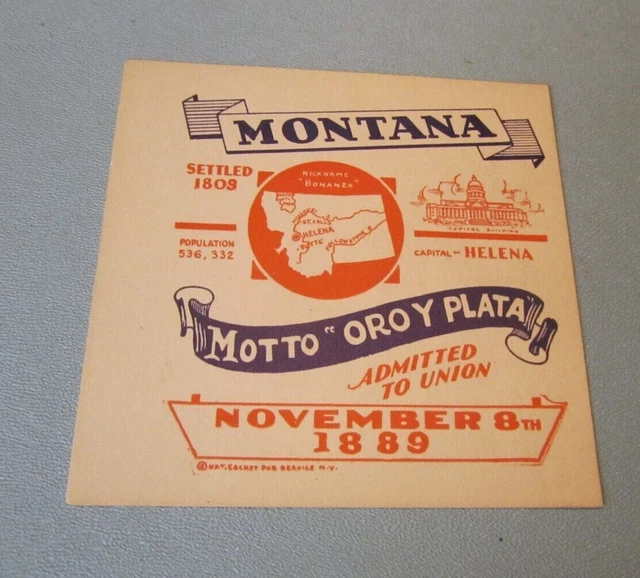 VINTAGE 1930'S MONTANA State Motto and Nickname Card Bonanza Helena