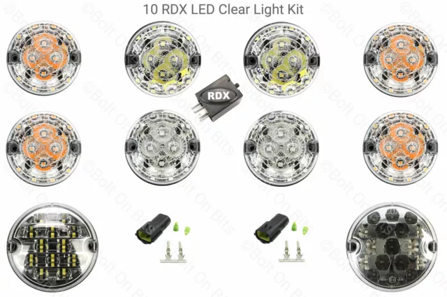 10 RDX CLEAR LED Light Kit 8 Standard Fog Reverse 90/110 Defender 2002 to 2016