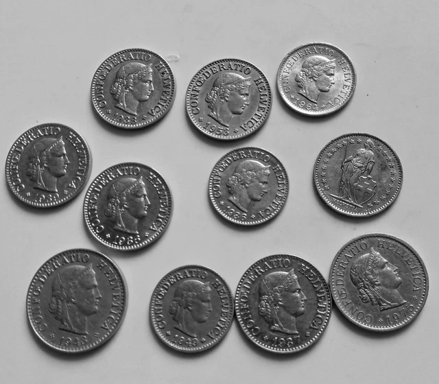 Lot 10 pièces 5, 10, 20 rappen de 1938  à 1988 Confederatio Helvetica  (304)