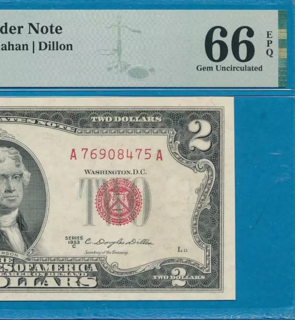 $2.00 1953-C  Red Seal United States Note Pmg Certified Gem  New 66Epq