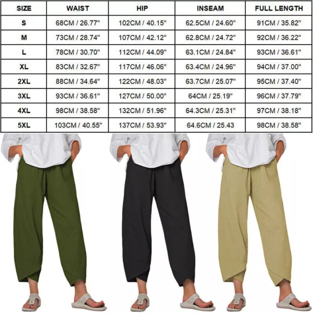 SUMMER WOMENS LADIES Cotton Linen Baggy Casual Comfort Pants Trousers ...