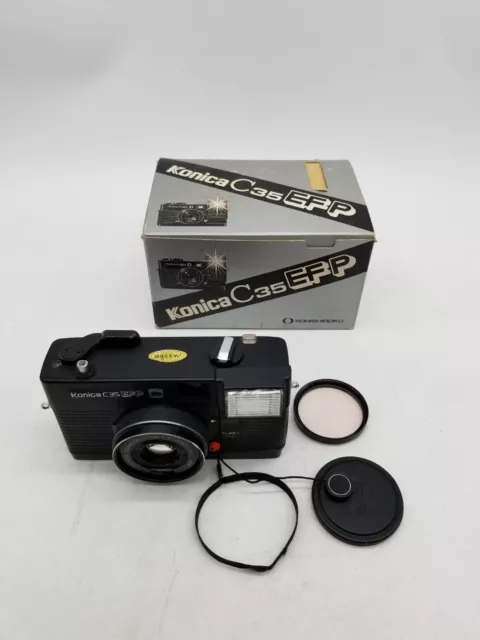 Vintage Konica C35 EFP 35mm Film Camera Hexanon 38mm F4 Lens w/ Box and Filter