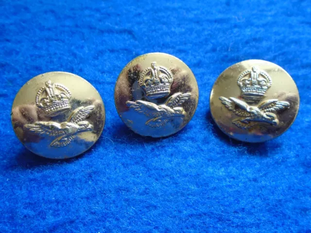 3 X Post Wwii Kings Crown Royal Air Force, 23.5Mm Anodised Gold Buttons, Gaunt