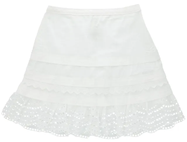 Club Monaco Women's Lettee Skirt, Embroidered A-Line Scalloped Hem, 100% Cotton
