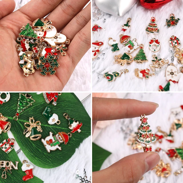 Enamel Christmas Charms Santa Claus Elk Tree Bell Pendants for DIY Jewelry Party