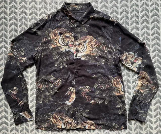 Allsaints L/Sleeve Viscose Chokai Asian Tiger Print Shirt Size Medium 21” Ptp