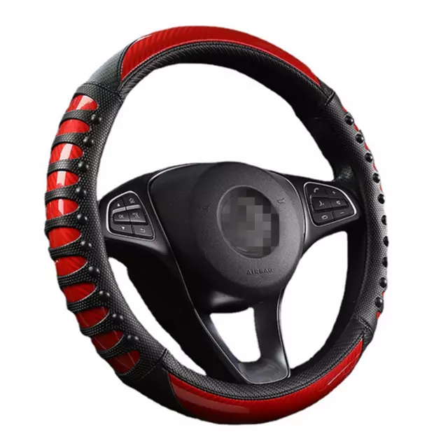15''/38cm Car PU Leather Black/Red Steering Wheel Cover Universal Accessories