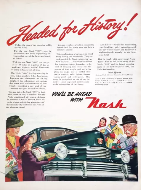 Nash 600 1945 Vtg PRINT AD Headed for History Christmas Presents Bowler Hat
