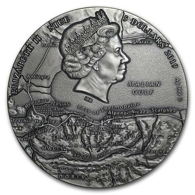2019 Niue 2 oz Antique Silver Great Commanders Leonidas 2