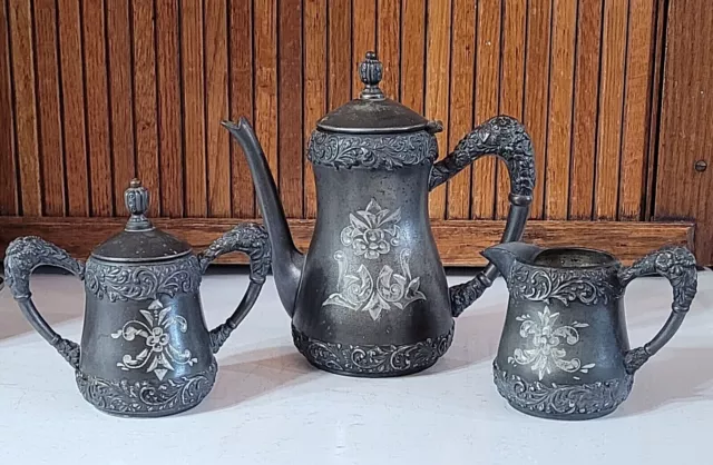 Antique Connecticut Silver Plate Co. 3pc Tea Set ~ Teapot ~ Sugar ~ Creamer