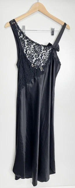 Victoria’s Secret Vintage Lingerie M Slip On Lace/Beaded Gown Black Gold Label