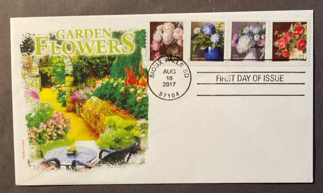 USA #5233-36 Garden Flowers coil Forever FDC on 1 Panda Cachet cover