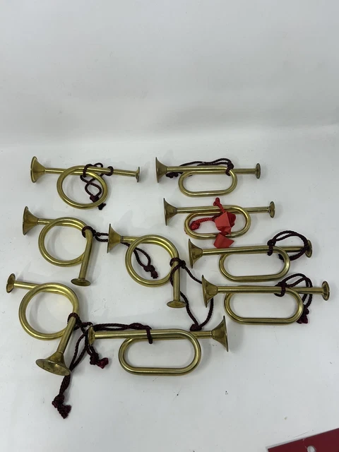 Brass Horn Metal Ornament Lot of 9 - French Horn - Gold Vintage
