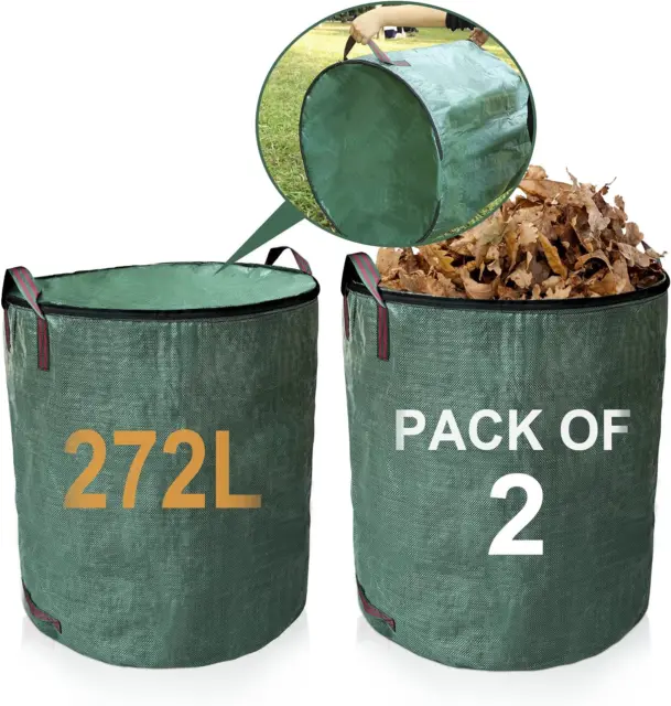 Bolsas de residuos de jardín grandes Losolese con tapa y cremallera, 272 L impermeables pesadas y