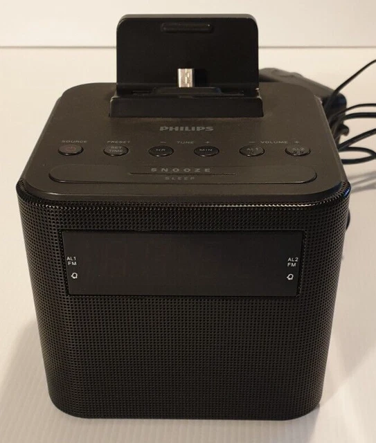 PHILIPS AJ3200/79 CUBE Digital Alarm Clock FM Radio Charging Dock Black