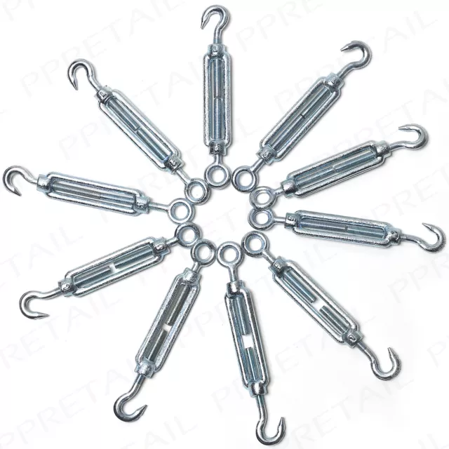 10x Galvanised 5mm Turnbuckles Wire Tensioner Barrel Straining Screws BULK PACK