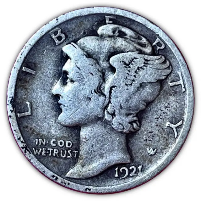 1921 Mercury Silver Dime Fine / Very Fine F+/VF Coin #921