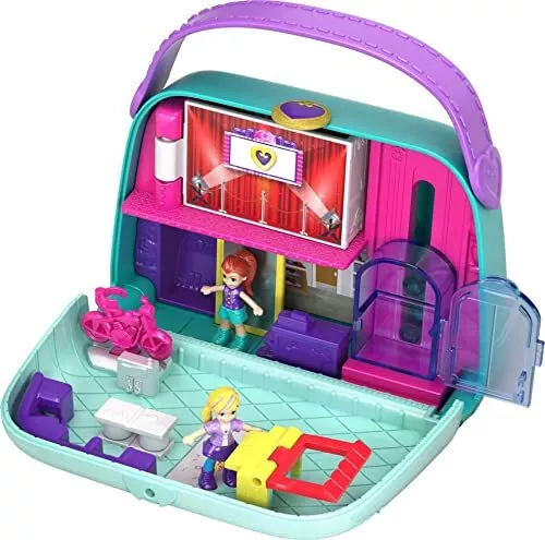Polly Pocket Playset, Travel Toy with 2 Micro Dolls & Surprise Accessories,  Pocket World Cupcake Compact, Food Toy
