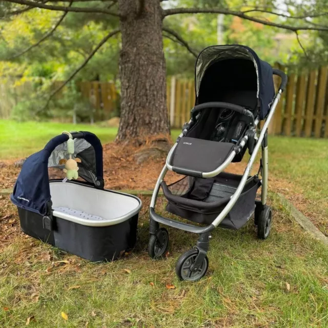 Uppababy Cruz Stroller w/ Bassinet Navy Blue Silver Folding Lightweight 2016