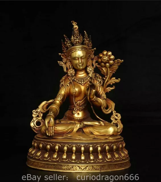 6" Alte tibetische Buddhismus Lila Bronze Gilt 7-Augen Weiße Tara Buddha Statue