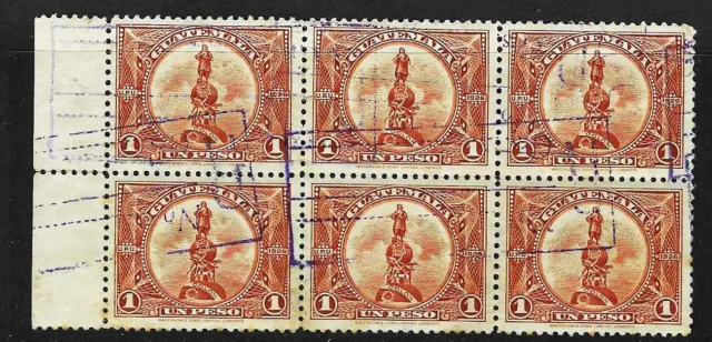 GUATEMALA 1924: Kolumbus-Denkmal $1; Nr. 200° x6 + Rand (L474)