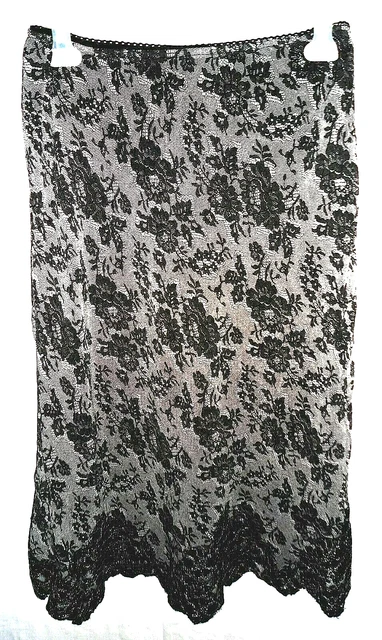 Jupe Mi-longue René Derhy - Coton Blanc Cassé Avec Dentelle Noire Et Sequins - Taille S