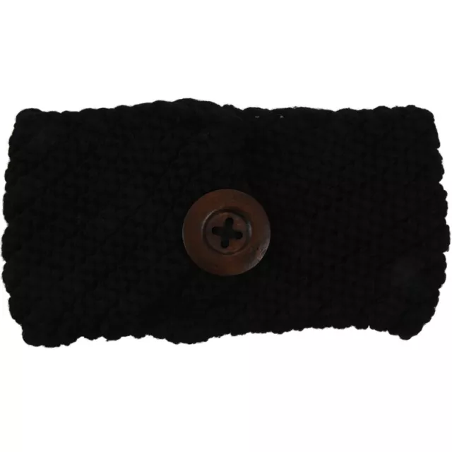 Diagonal  with button weaving wool knitting Headband (Black) T2H29436