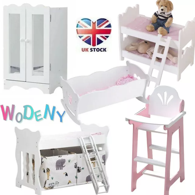 WODENY Dolls Wooden Funiture High Chair Wardrobe Bunk Bed Cradle Kids Toy Gift