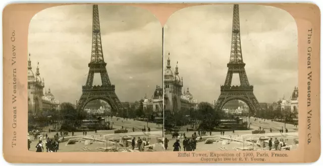 Stereo, France, Paris Exposition Universelle 1900, La Tour Eiffel Vintage stereo