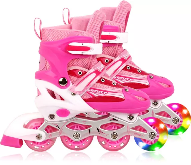 LED Light Up Adjustable Roller Blades Inline Skates Kid size 2-5 Ladies 4-7