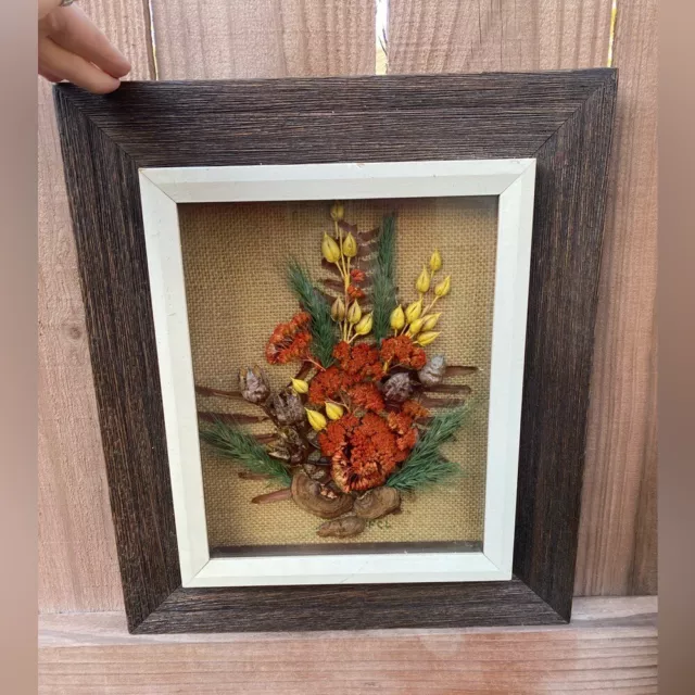 Vintage Cottagecore Framed Shadow Box Dried Floral Art Wall Decor