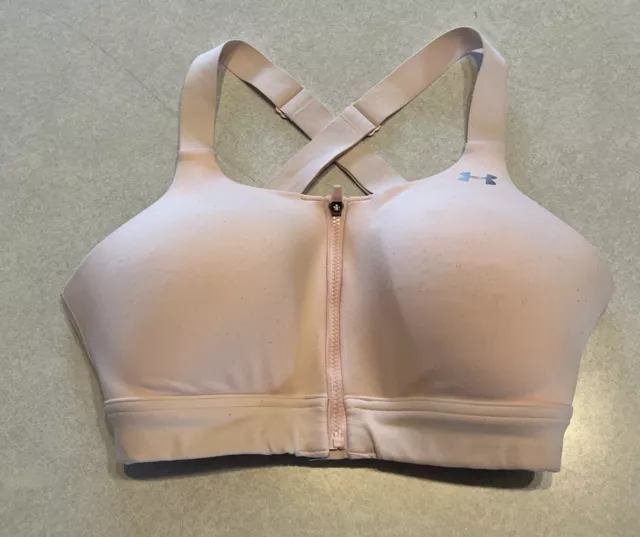 Under Armour 34D Womens Fitted Pink Front Zip Sports Bra Crossback