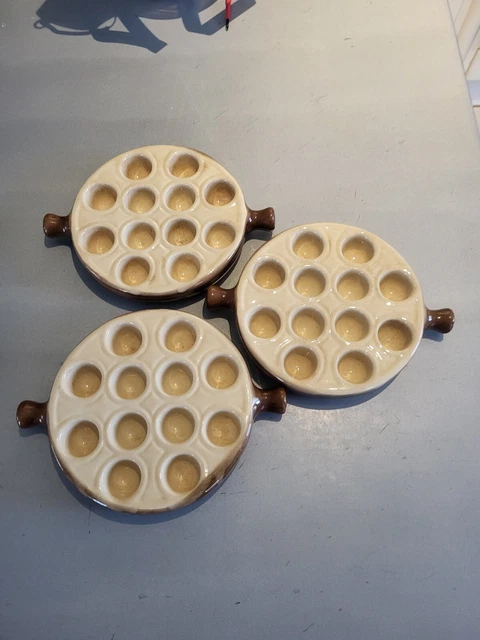 Lot de 3 Caquelons à 12 Escargots en Grès La Bourguignone Vaisselle Vintage