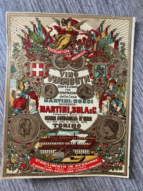 ETICHETTA da LIQUORE VINTAGE VINO VERMOUTH MARTINI E ROSSI,SOLA TORINO
