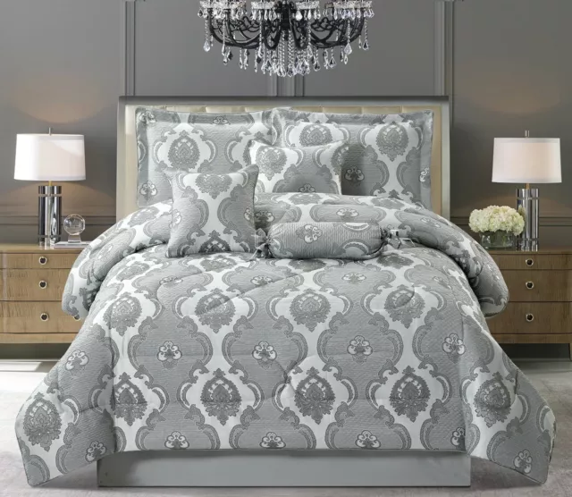Beautiful 7Pcs Jacquard Bedspread Comforter Bed Set With Matching Pillow Shams