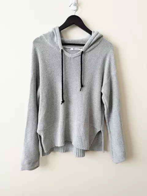 T by Alexander Wang Knit Hooded Sweater Cotton Pullover Hoodie Gray Medium $395