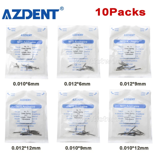 AZDENT Dental Orthodontic Closed Coil Spring 0.010 -0.012" 6/9/12mm 10pcs/Pack