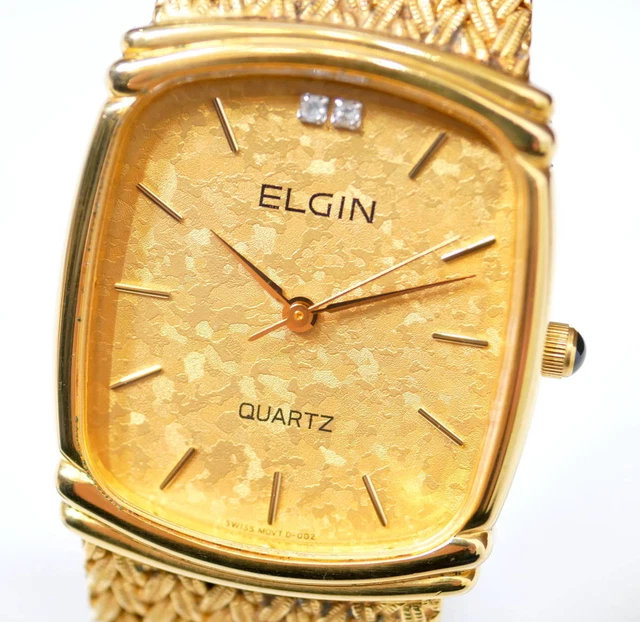 ELGIN Elgin FK282 Gold dial 2P diamond sliding belt Men s Watch
