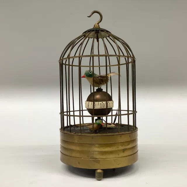 Vintage Automaton Bird Cage Mechanical Clock With 2 Moving Birds & Alarm