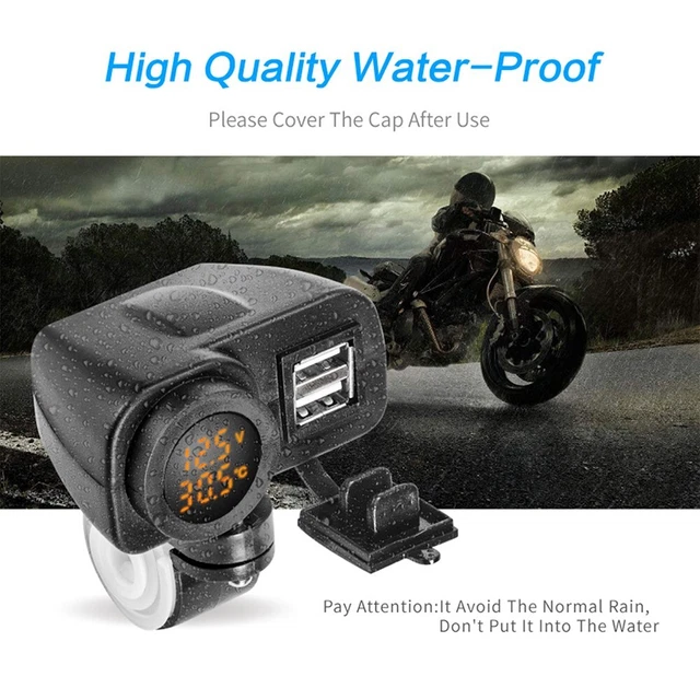 Telefono USB 12V 3 in 1 4,2A Caricabatterie LED Voltmetro Temperatura Moto/Bicicletta