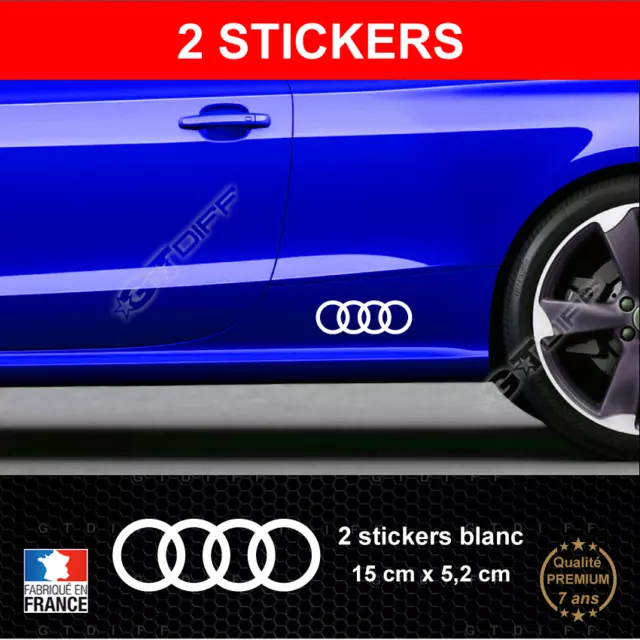 2 Stickers ANNEAUX AUDI Blanc Autocollants Adhésifs Bas de Caisse compatible