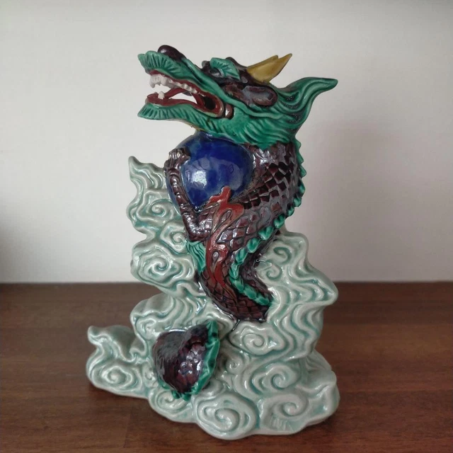 DRAGON KUTANI Ware Pottery Statue 8 inch Japan Vintage Old Figurine Figure Art