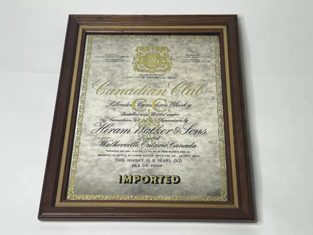 Vintage Beautiful Bar Decor CANADIAN CLUB C.C. WHISKEY Mirror-Sign 21” X 16”