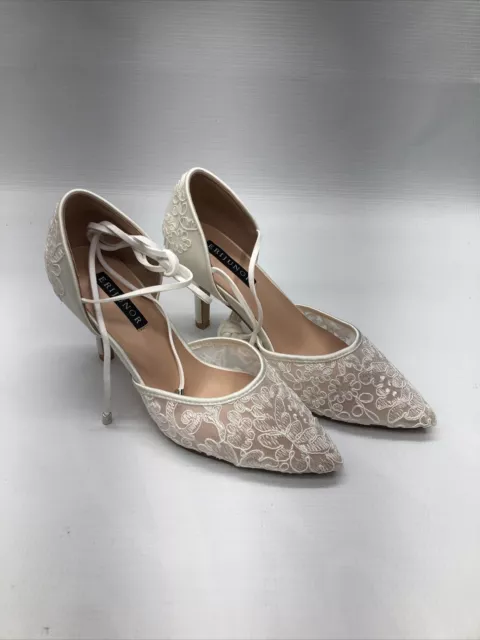 ERIJUNOR Ivory Lace Mesh Satin Bridal Wedding Shoes Pointy Toe for Women Size 6 2