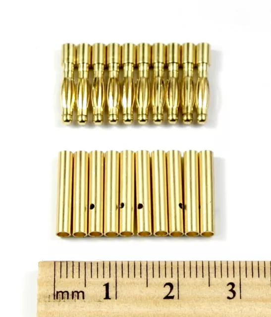 2 mm Gold Bullet Stecker/Bananenstecker für RC Auto/LKW/Drohne Lipo Akku