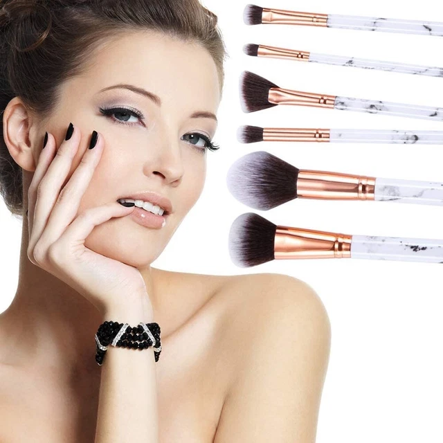 Pennelli Make up Start Makers Set da 12Pcs in Marmo, Spugna e Borsa Cosmetica